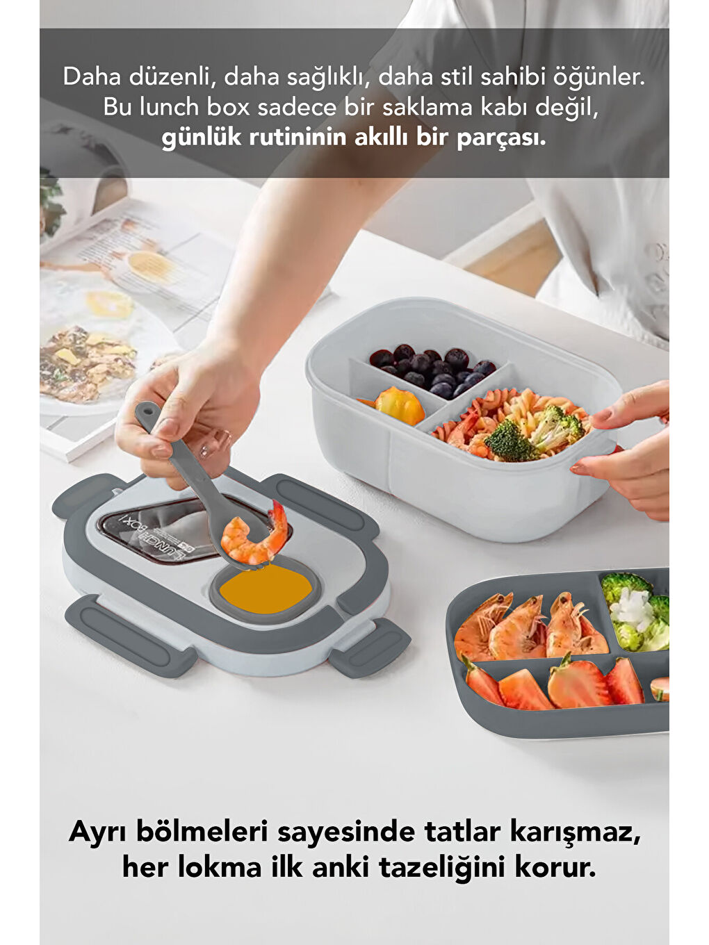 Gri Bondie Kilitli Kapaklı Yemek Kabı-2