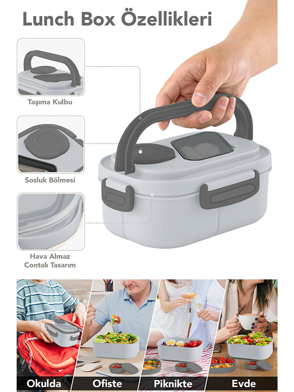 Gri Bondie Kilitli Kapaklı Yemek Kabı-3