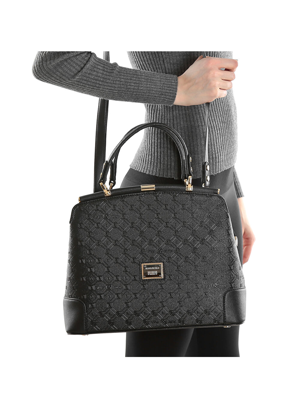 Siyah Kadın Omuz Çantası 706-10488 SILVER POLO M46 SİYAH-MAT SİYAH-4