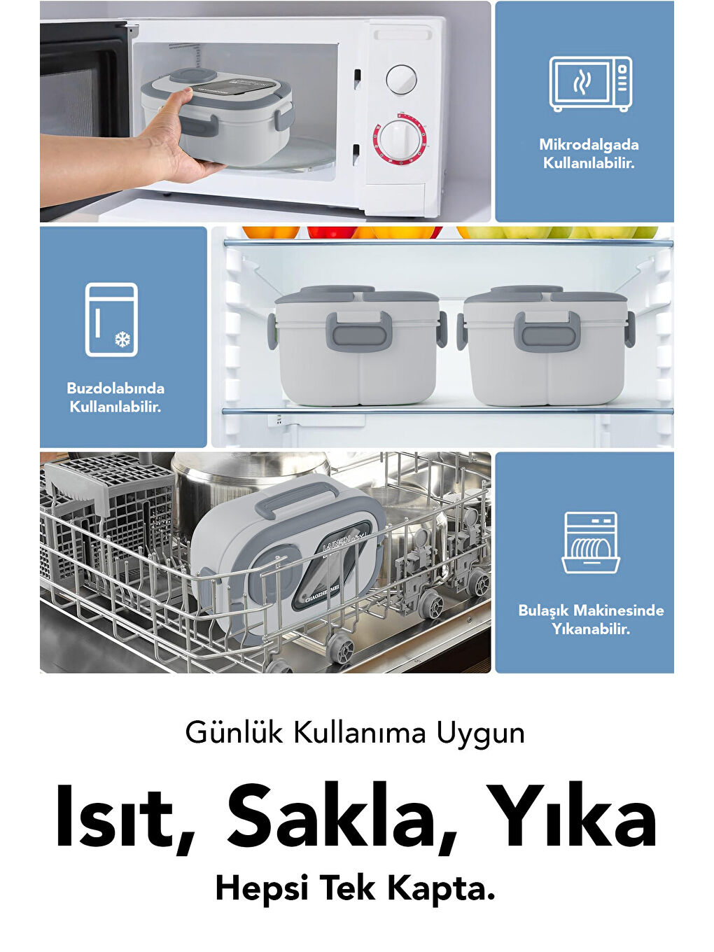 Gri Bondie Kilitli Kapaklı Yemek Kabı-4