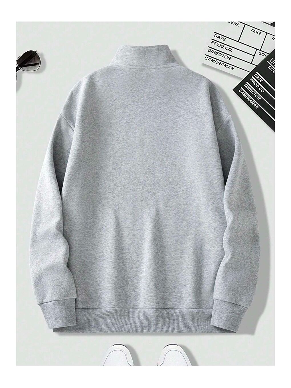 Trendseninle Kadın 3 İplik Gri Metal Fermuarlı Dik Yaka Oversize Sweatshirt - 1