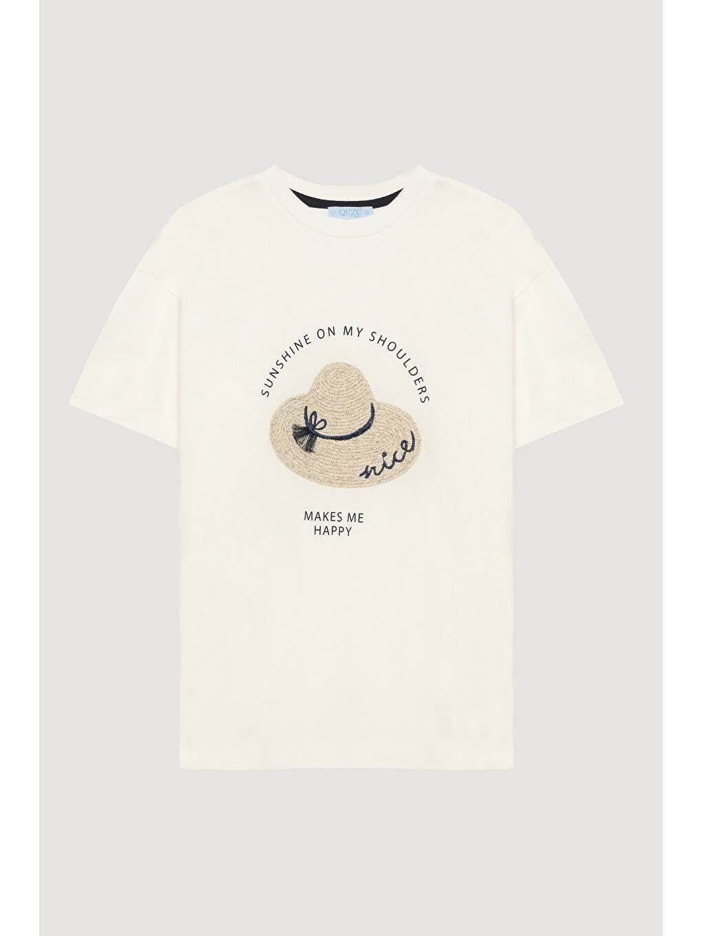 Şapka Nakışlı Yazı Baskılı Tişört Ekru