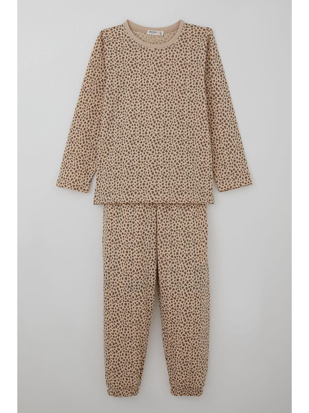 Kız Çocuk Pijama Takımı Leopar Desenli Bej (4-7 Yaş)