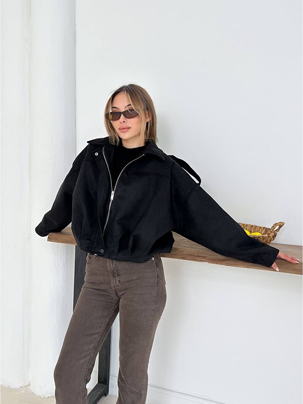 Siyah Süet Bomber Ceket-1