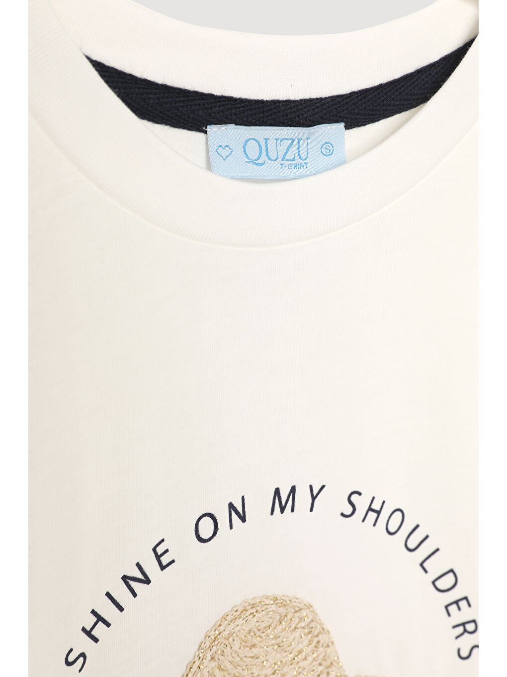 Şapka Nakışlı Yazı Baskılı Tişört Ekru-1
