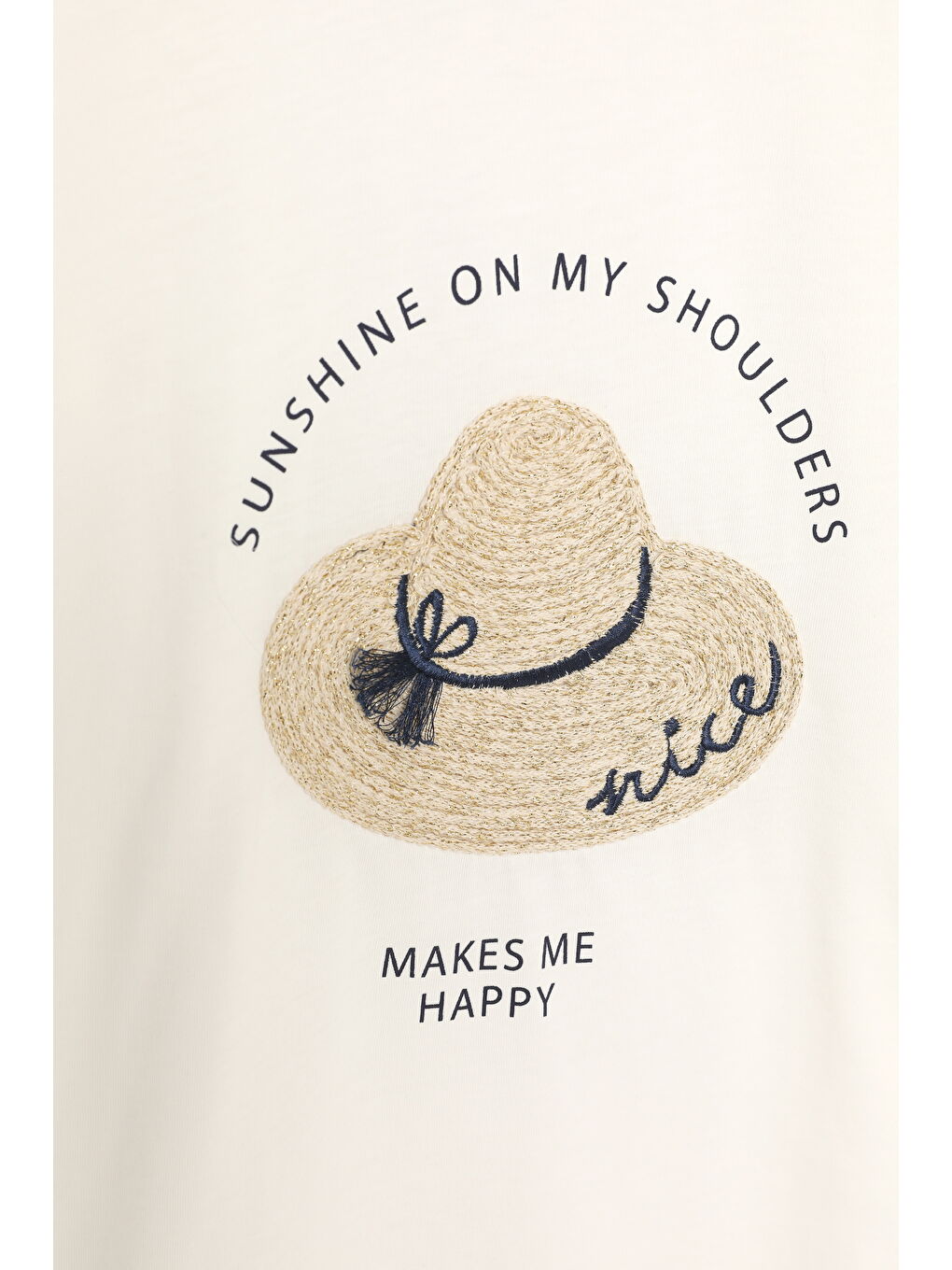 Şapka Nakışlı Yazı Baskılı Tişört Ekru-2