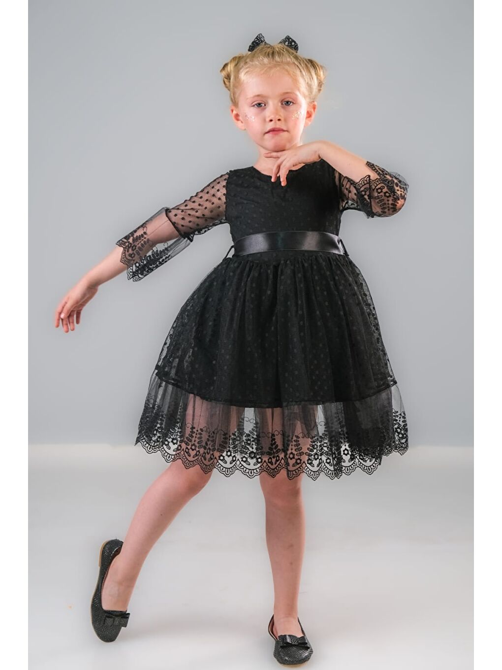 Siyah Dream Luxury Dantel Kız Çocuk Elbise MNK0327-8