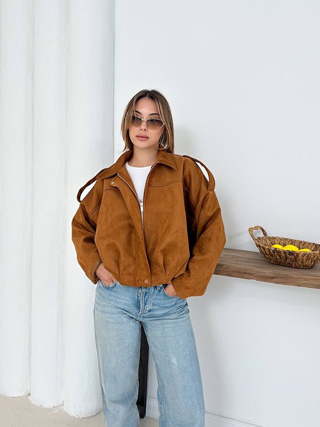 Kahverengi Süet Bomber Ceket-1