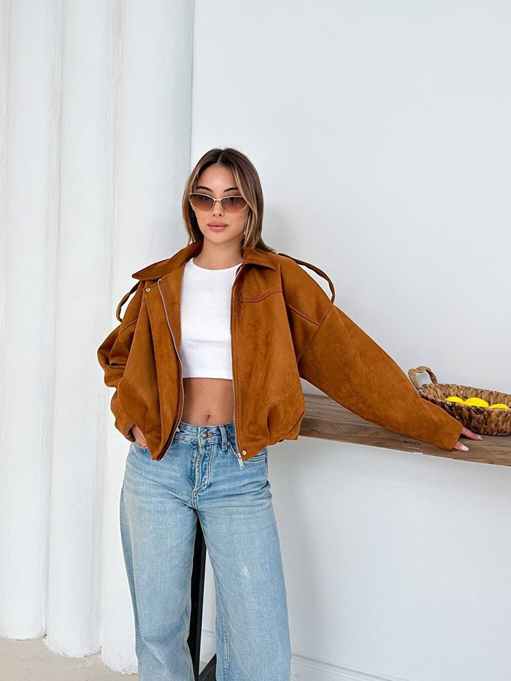 Kahverengi Süet Bomber Ceket-2