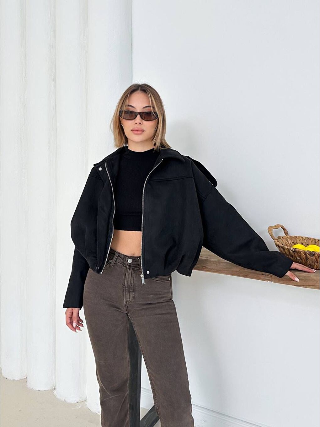 Siyah Süet Bomber Ceket-3