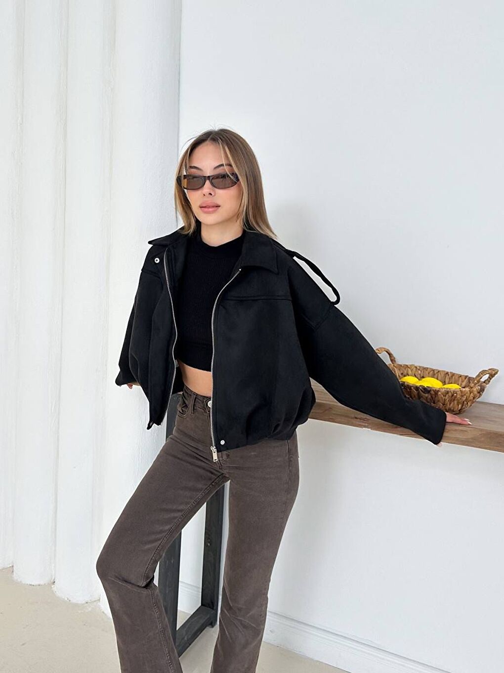 Siyah Süet Bomber Ceket-4