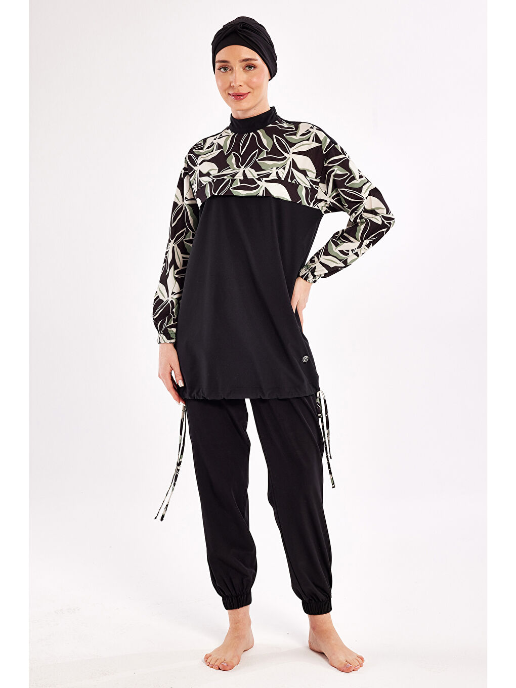 Spor Elastan Tam Kapalı Tesettür Mayo Shırı 1206 Siyah-1