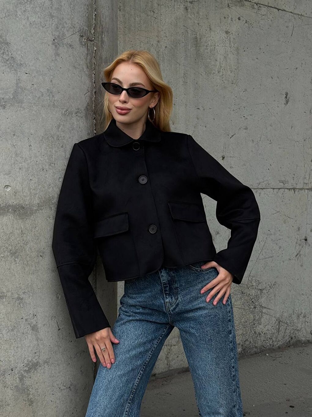 Siyah Süet Düğmeli Ceket-2
