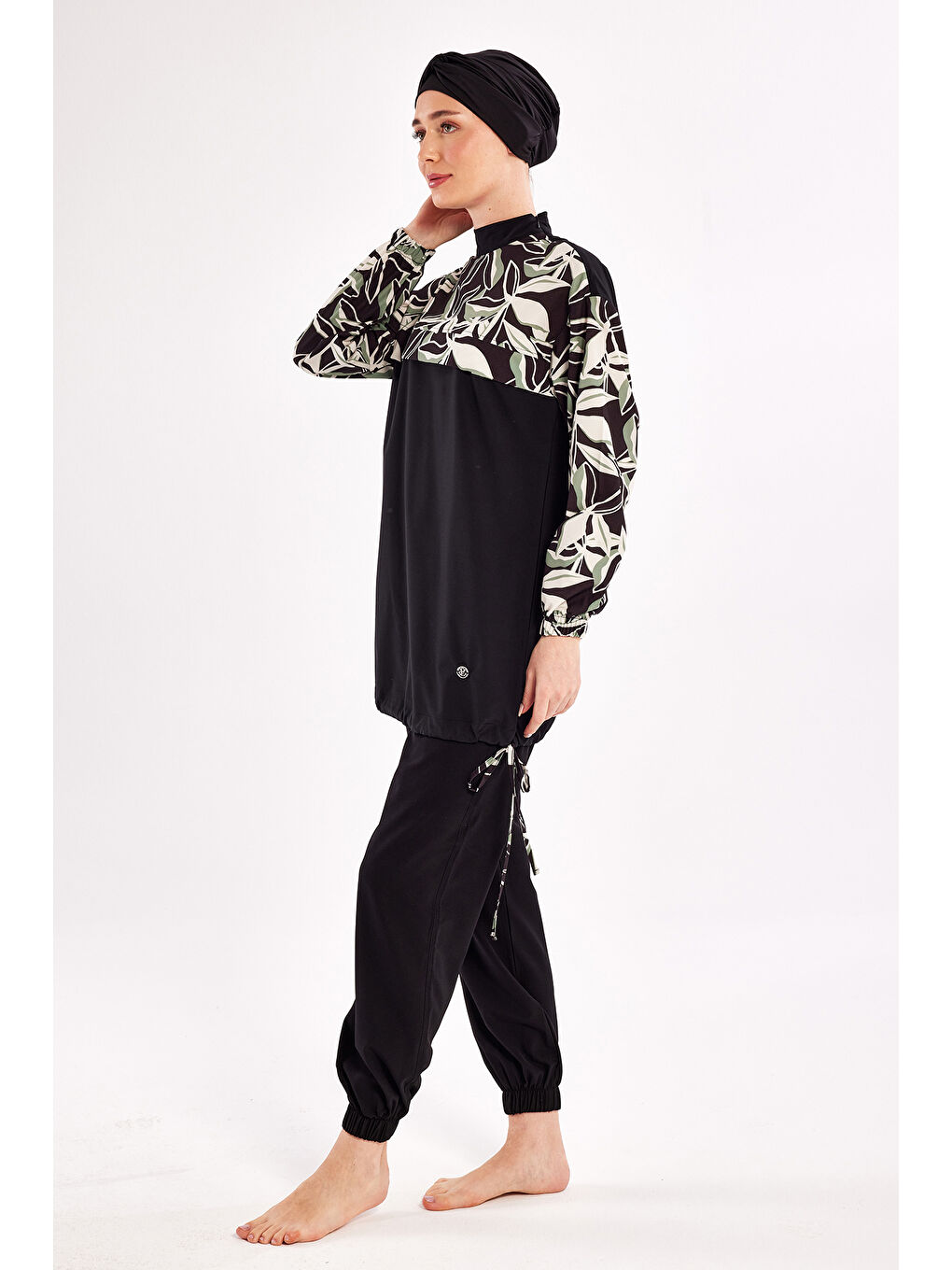 Spor Elastan Tam Kapalı Tesettür Mayo Shırı 1206 Siyah-2