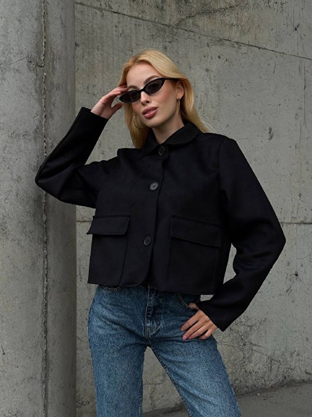 Siyah Süet Düğmeli Ceket-3