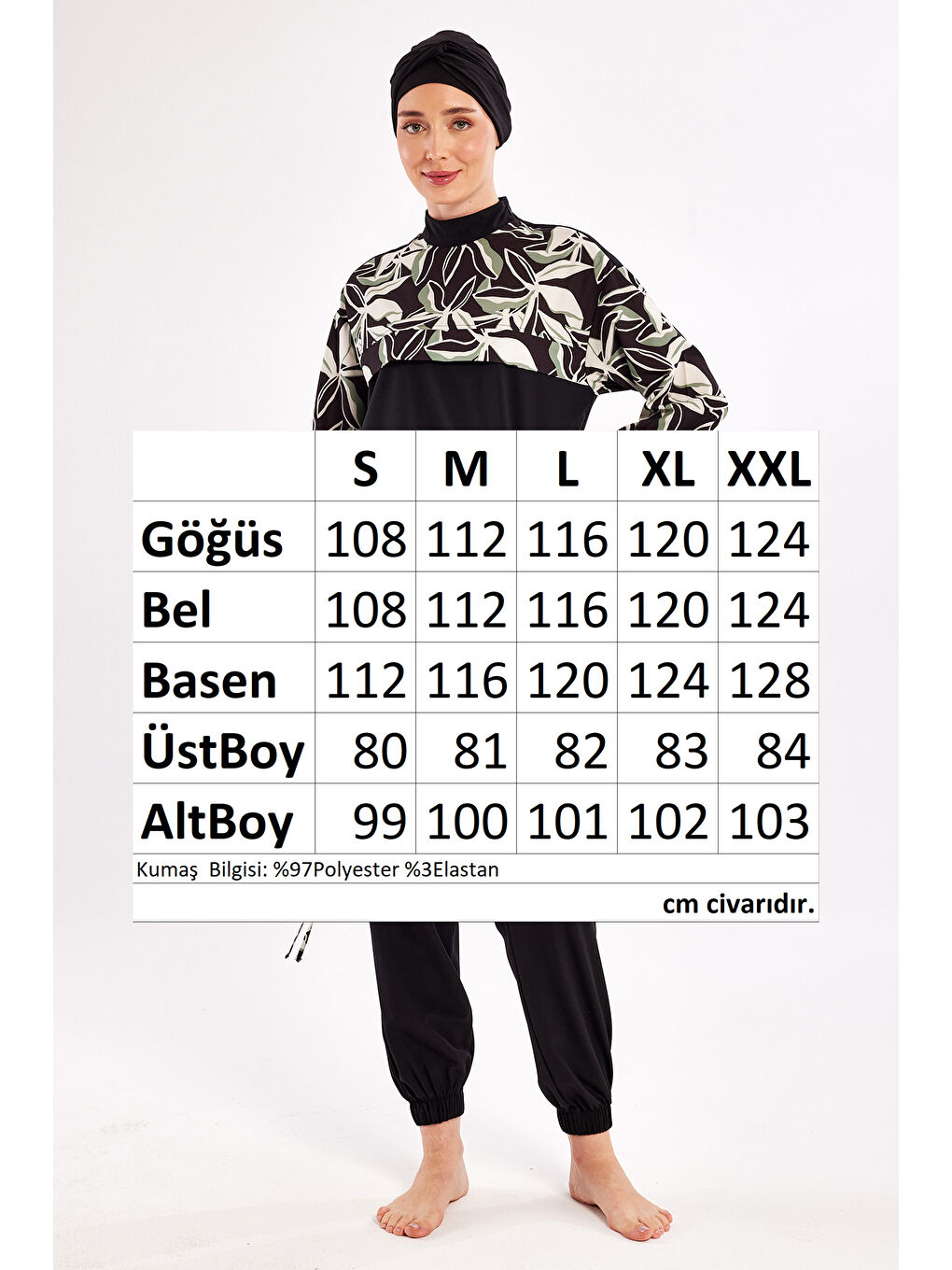 Spor Elastan Tam Kapalı Tesettür Mayo Shırı 1206 Siyah-3