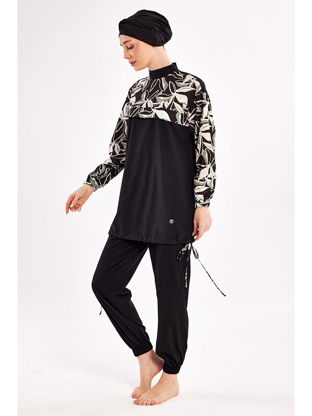 Spor Elastan Tam Kapalı Tesettür Mayo Shırı 1206 Siyah-4