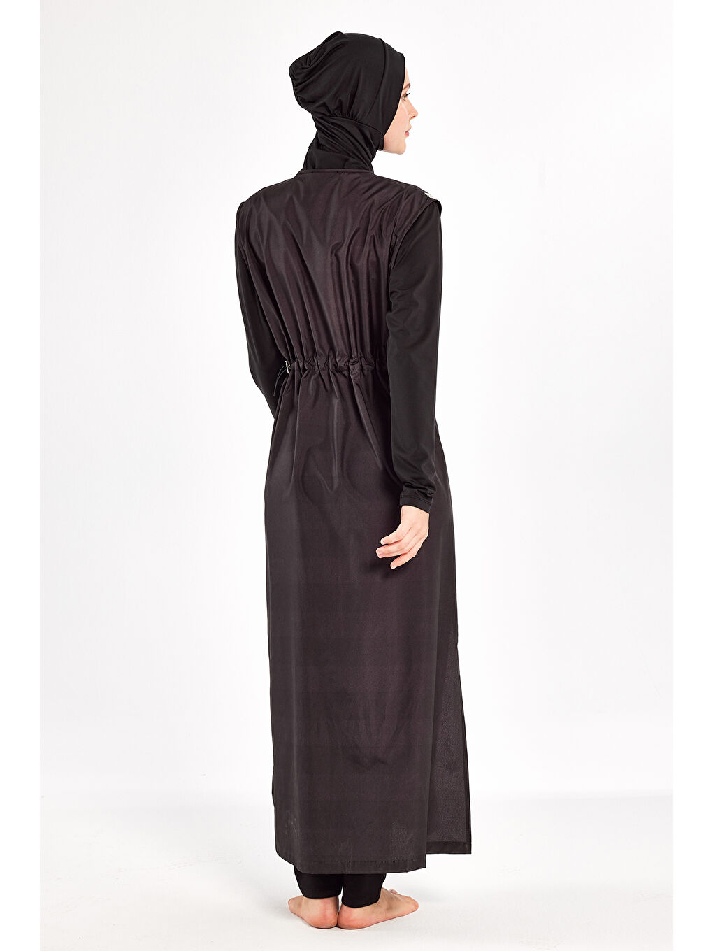 Gri Uzun Tam Boy Tam Kapalı Tesettür Mayo Here 1308 Siyah-2