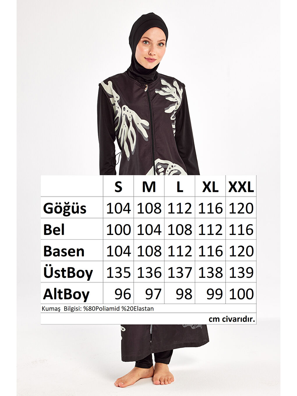 Gri Uzun Tam Boy Tam Kapalı Tesettür Mayo Here 1308 Siyah-3