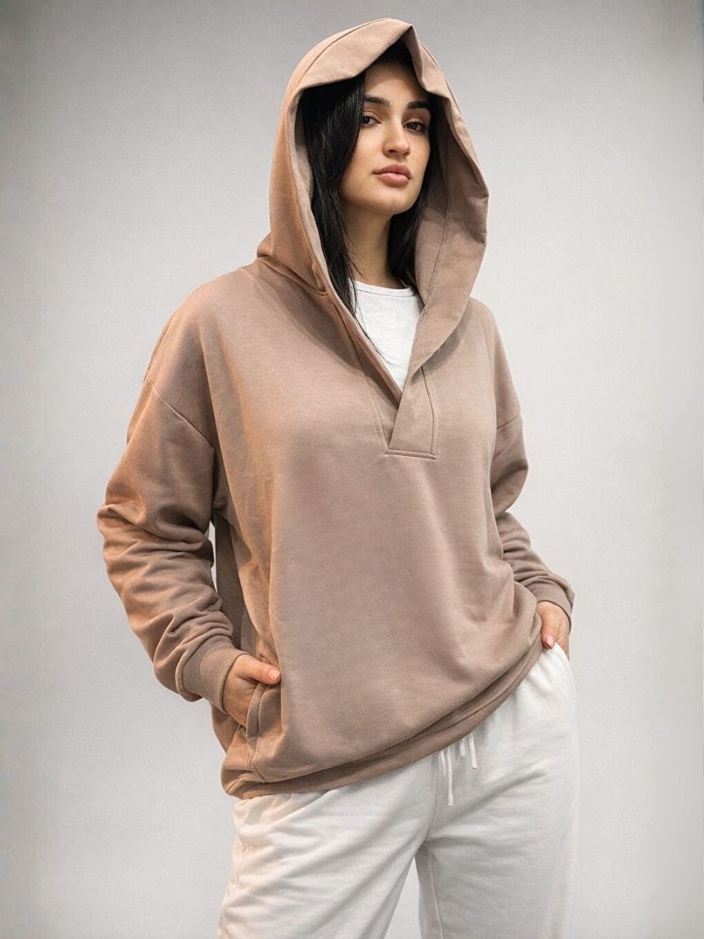 Bej Vizon Premium Modal Kumaş Regular Eşofman Üstü