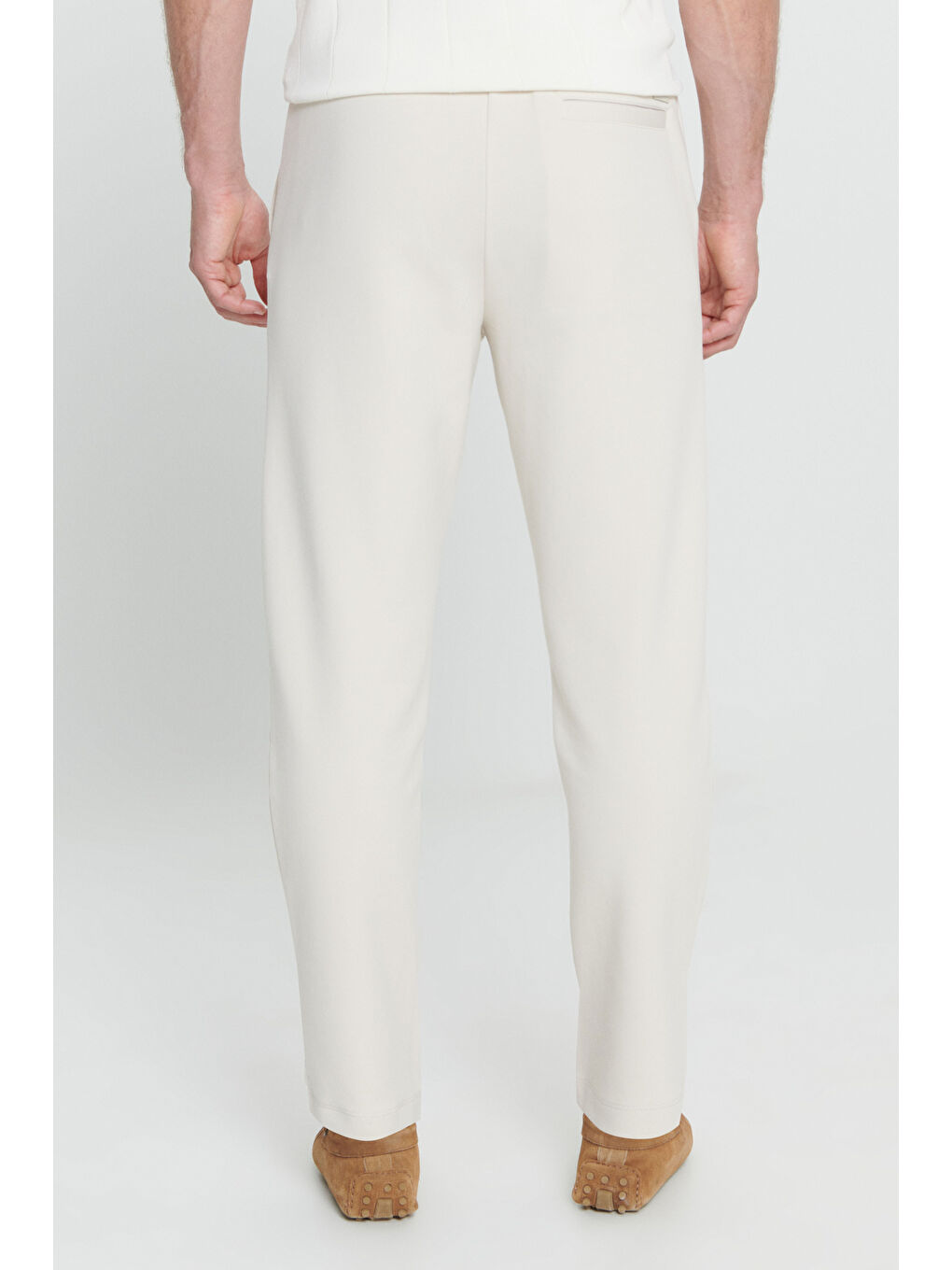 Erkek Bej Slim Fit Dar Kesim Pamuklu Yan Cepli Örme Pantolon-4