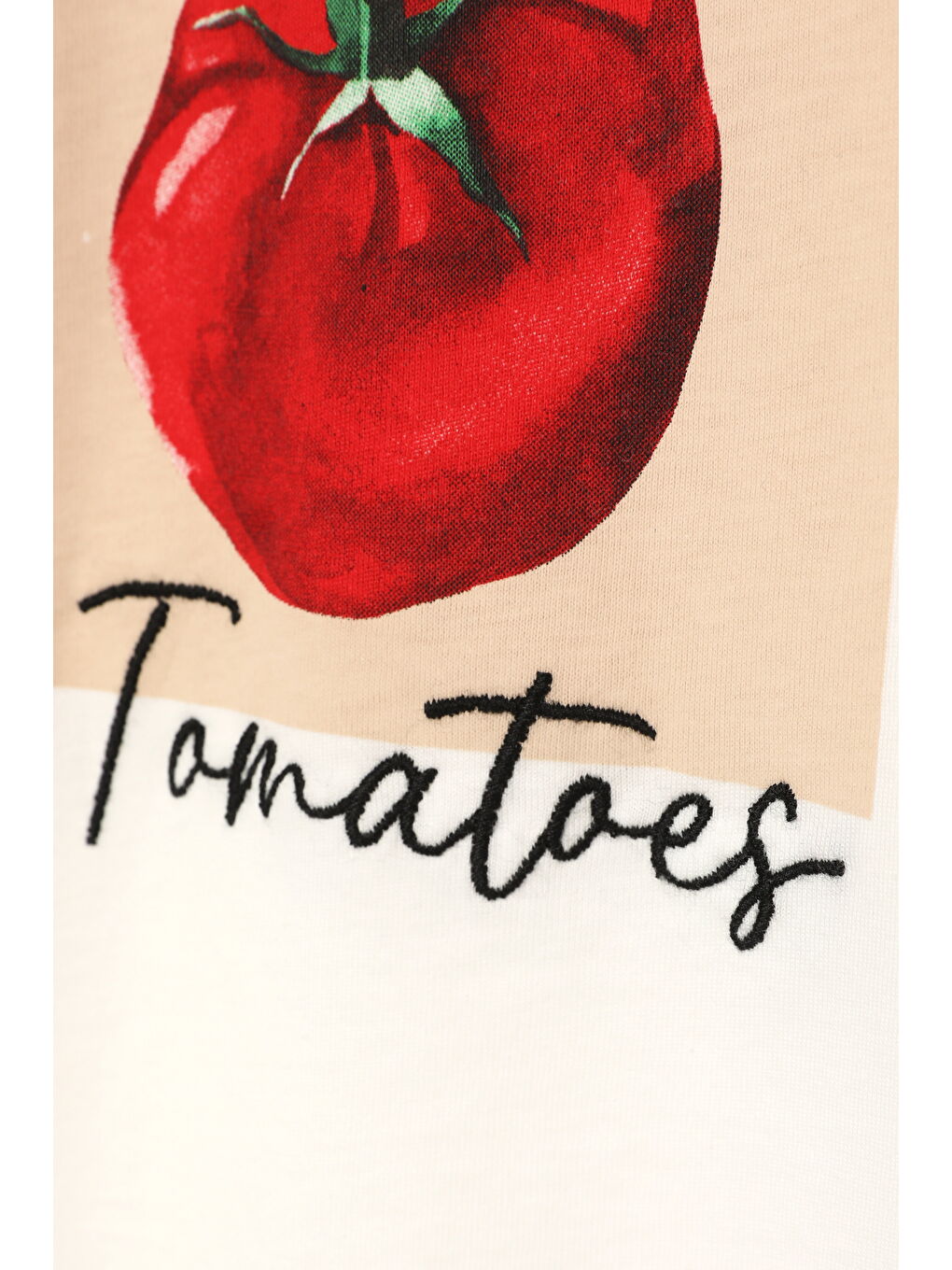 Domates Baskılı Kısa Kol Tişört Ekru-1