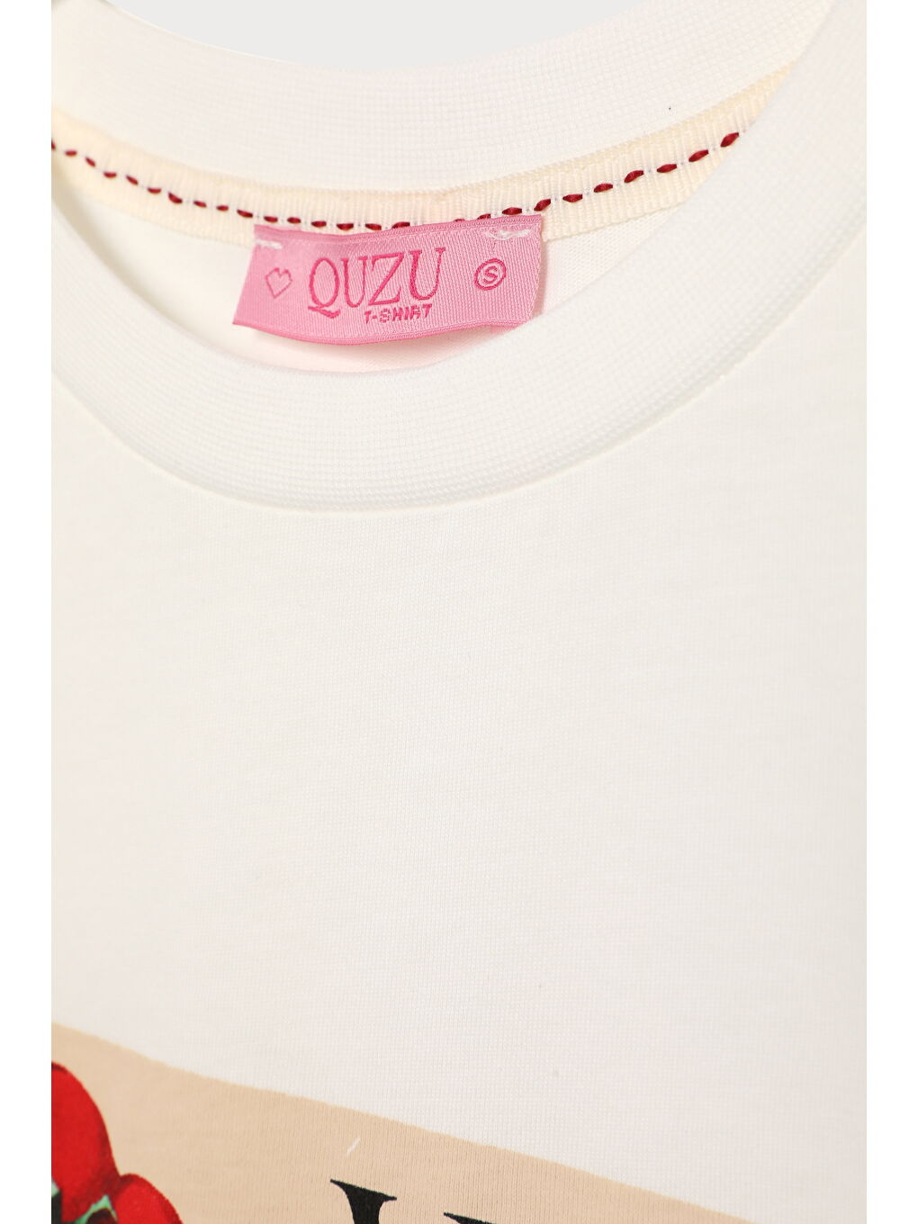 Domates Baskılı Kısa Kol Tişört Ekru-2