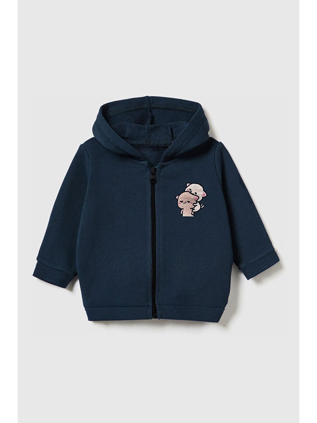 Unisex Çocuk %100 Pamuklu Kedi Nakışlı Kışlık Hırka  -Lacivert (3-4 yaş 8-9 Yaş)