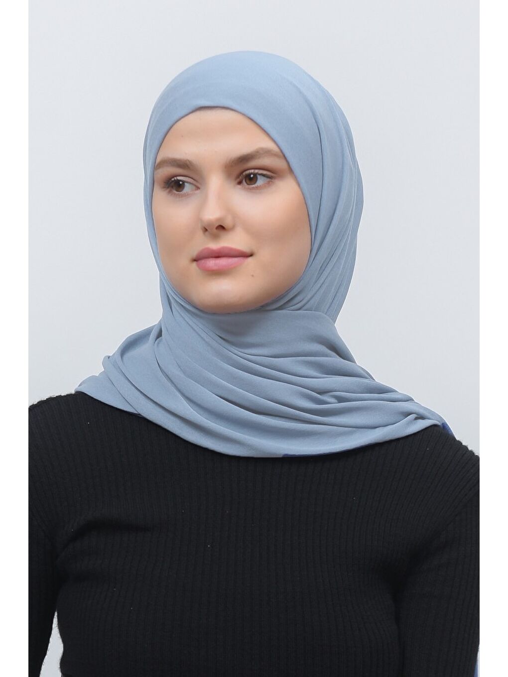 Mavi Tesettür Düz Penye Şal-1