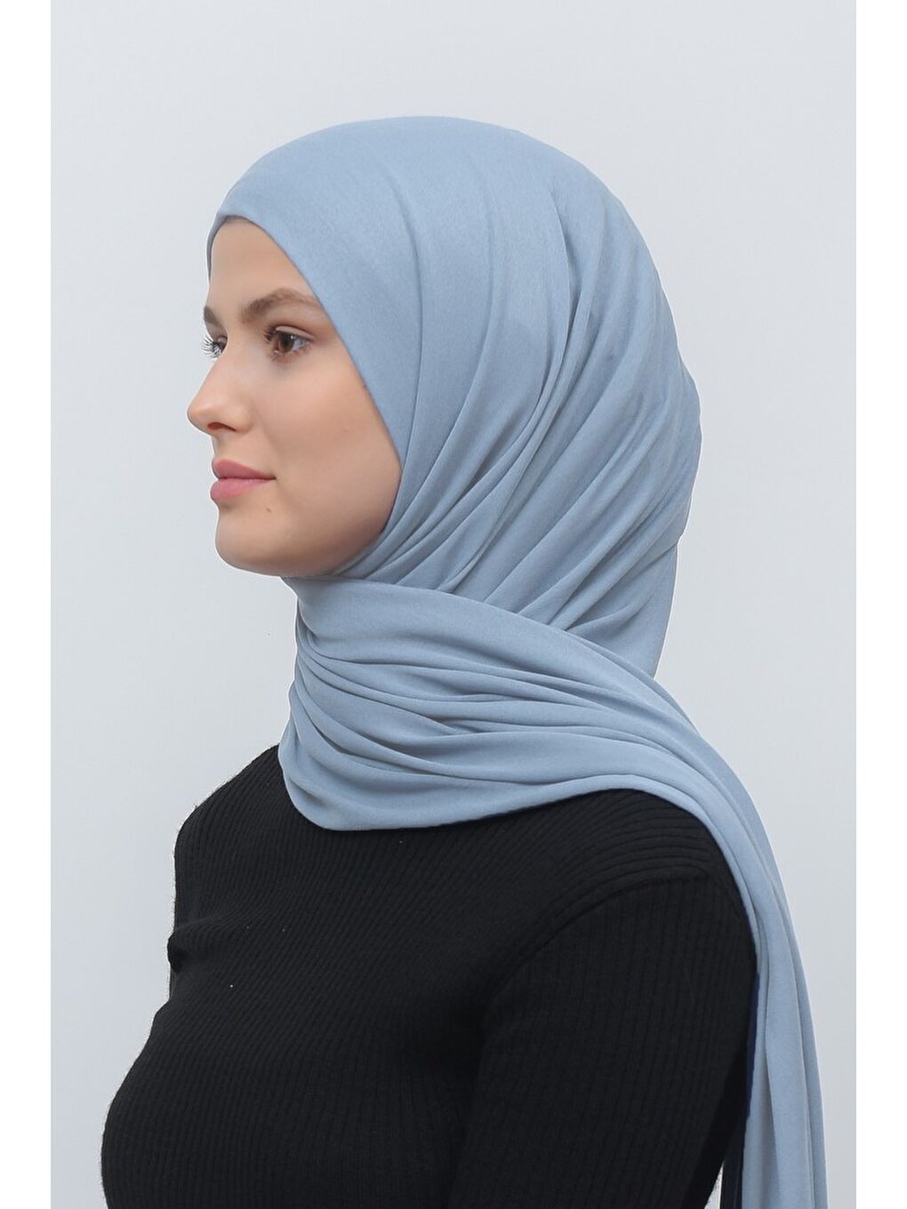 Mavi Tesettür Düz Penye Şal-2