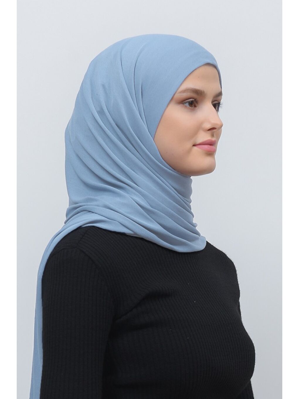 Mavi Tesettür Düz Penye Şal-3