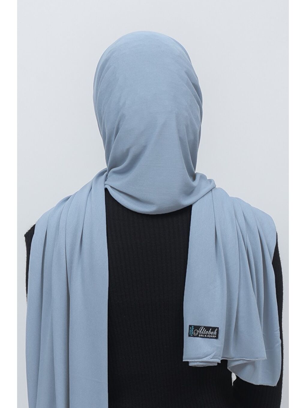 Mavi Tesettür Düz Penye Şal-4