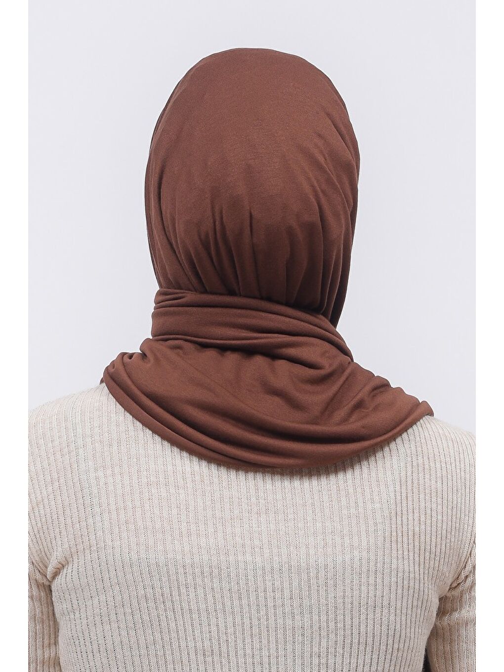 Kahverengi Tesettür Düz Penye Şal-4