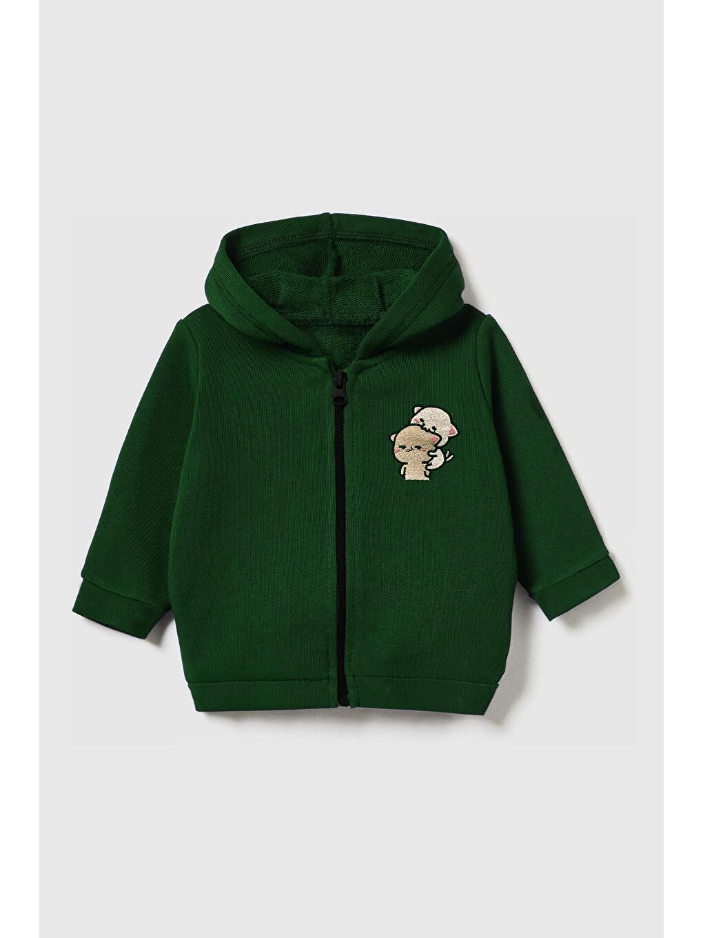 Unisex Çocuk %100 Pamuklu Kedi Nakışlı Kışlık Hırka  -Yeşil (3-4 yaş 8-9 Yaş)
