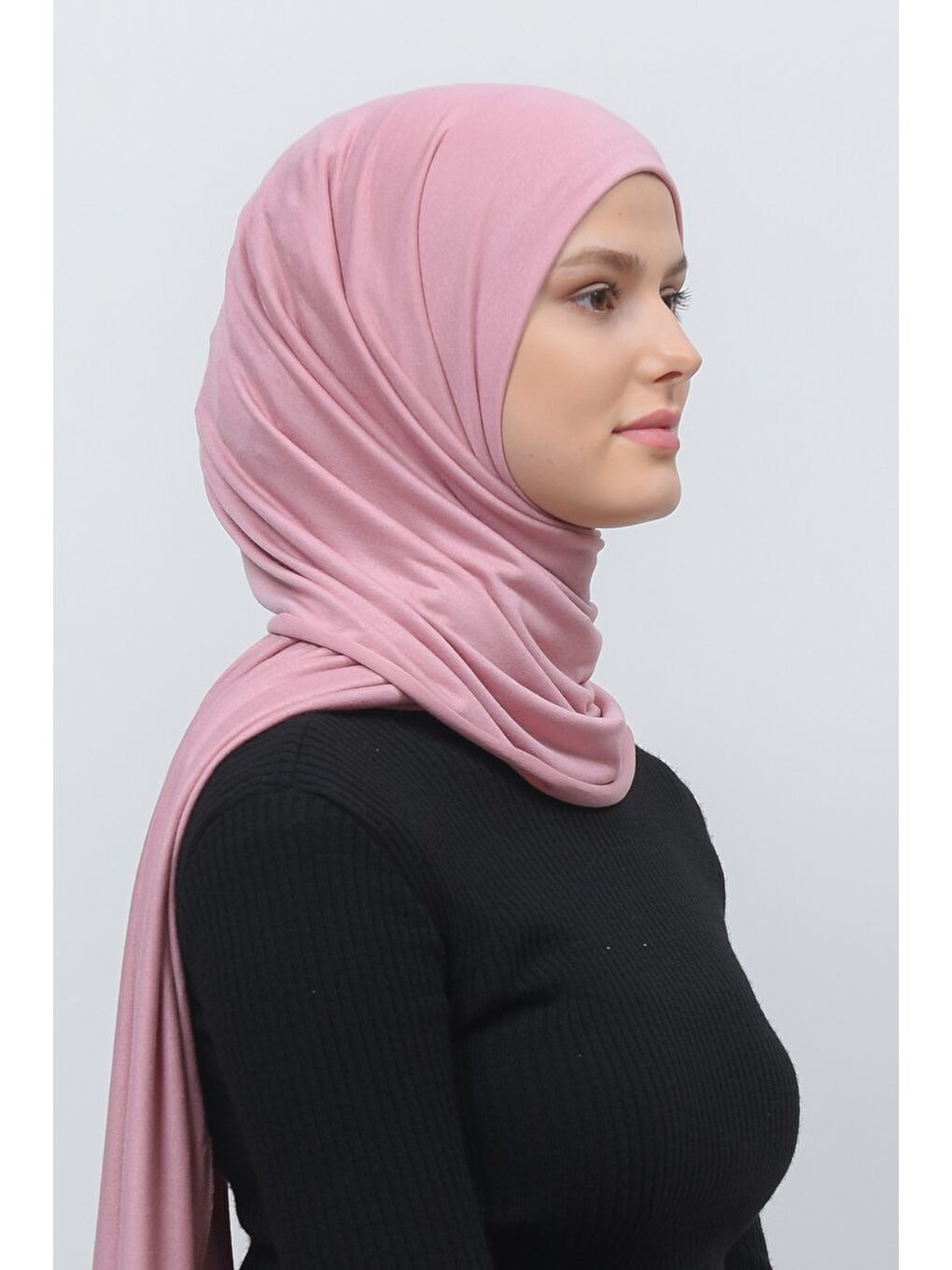 Pembe Tesettür Düz Penye Şal-3