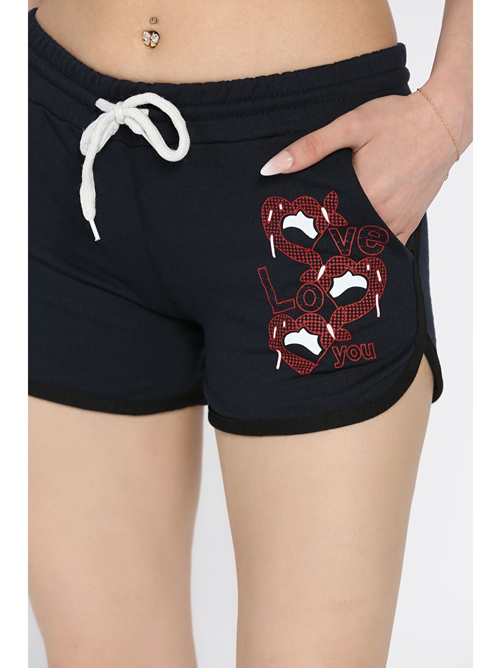 Lacivert Baskılı Kadın Mini Şort-3