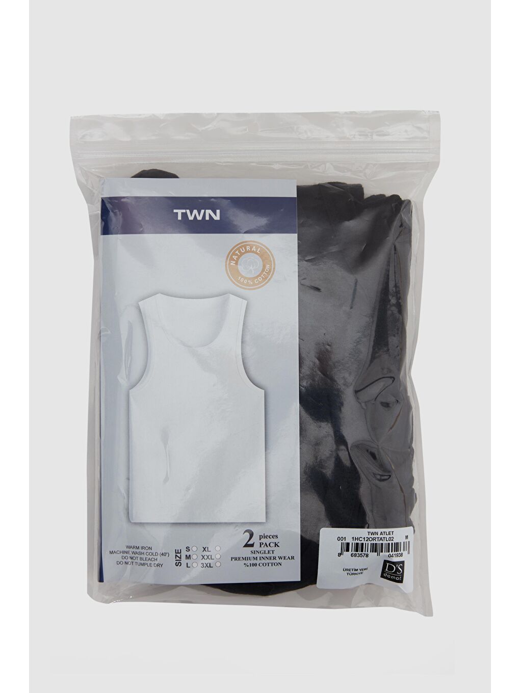 Siyah Standart Fit Nefes Alabilen Teri Emen %100 Pamuklu 2'Li Atlet-1