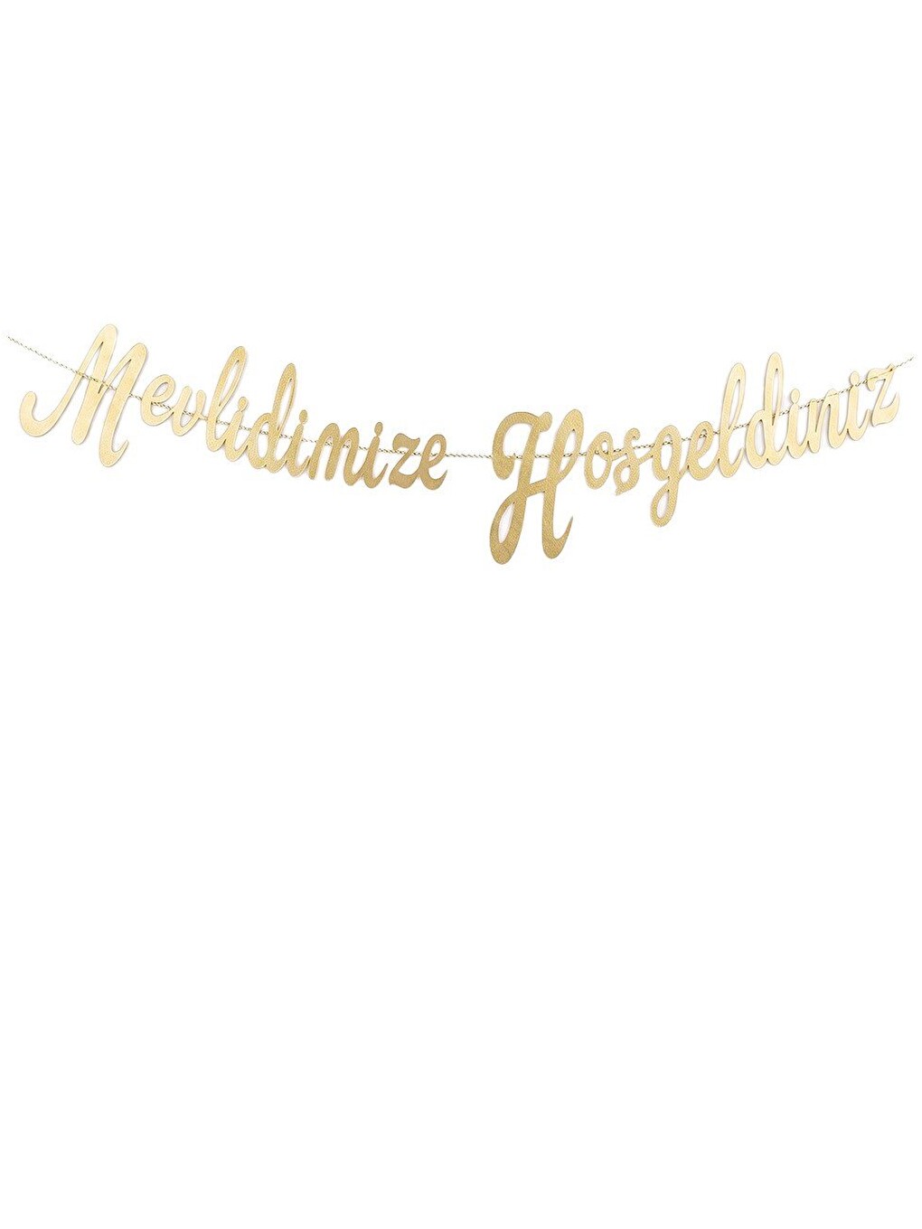 Sarı Mevlidimize Hoşgeldiniz Yazılı Kaligrafi Banner Dekoratif Süs Gold-1