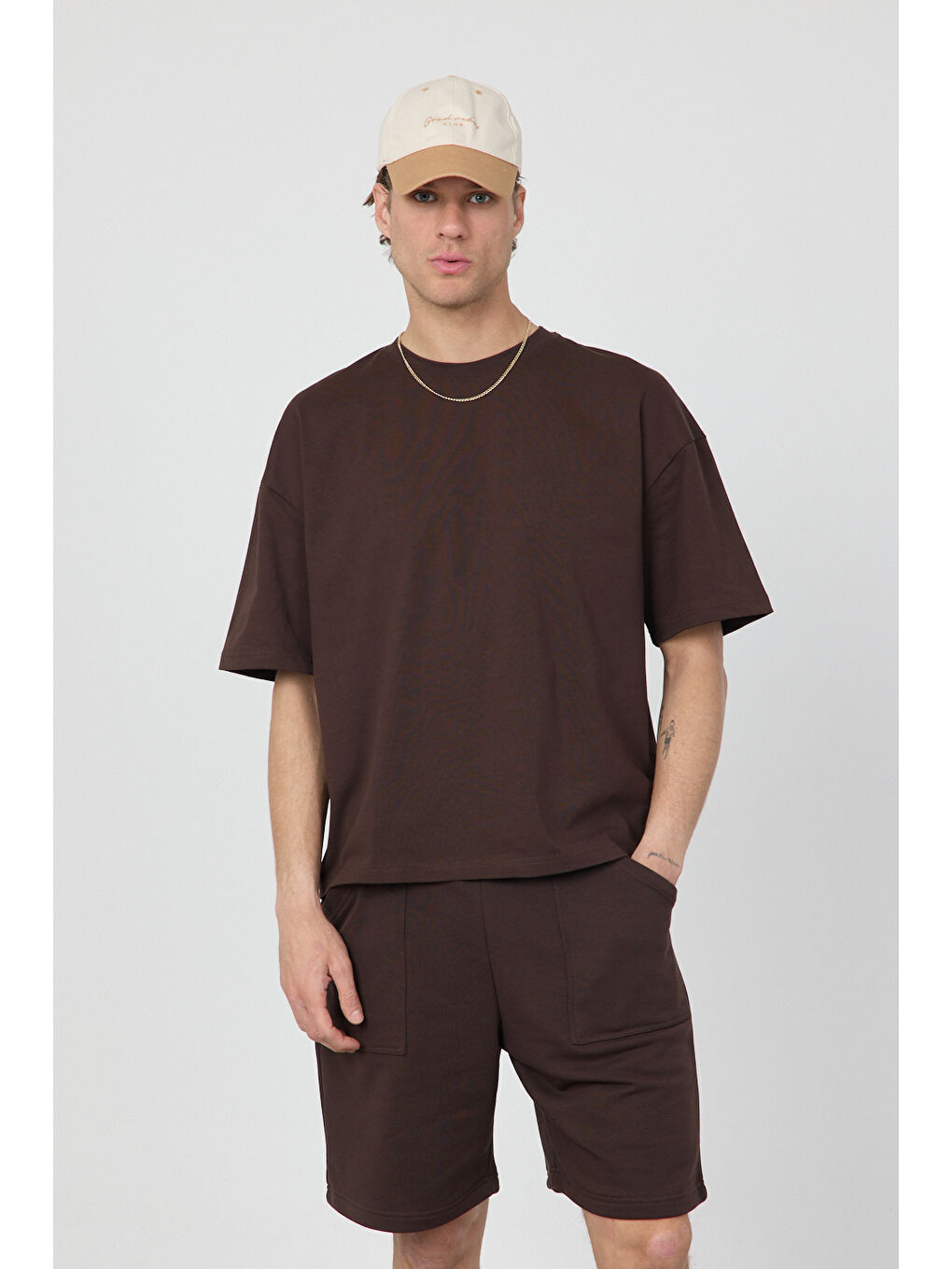 Erkek Chill Boxy Premium Kahverengi Tişört