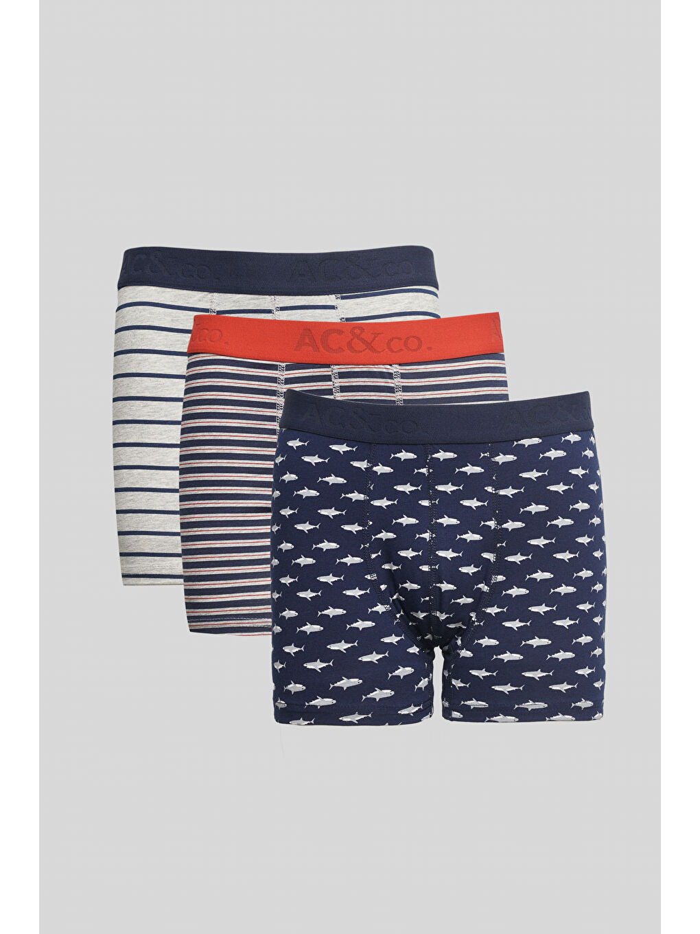 Erkek Lacivert-Gri 3'lü Boxer Paketi