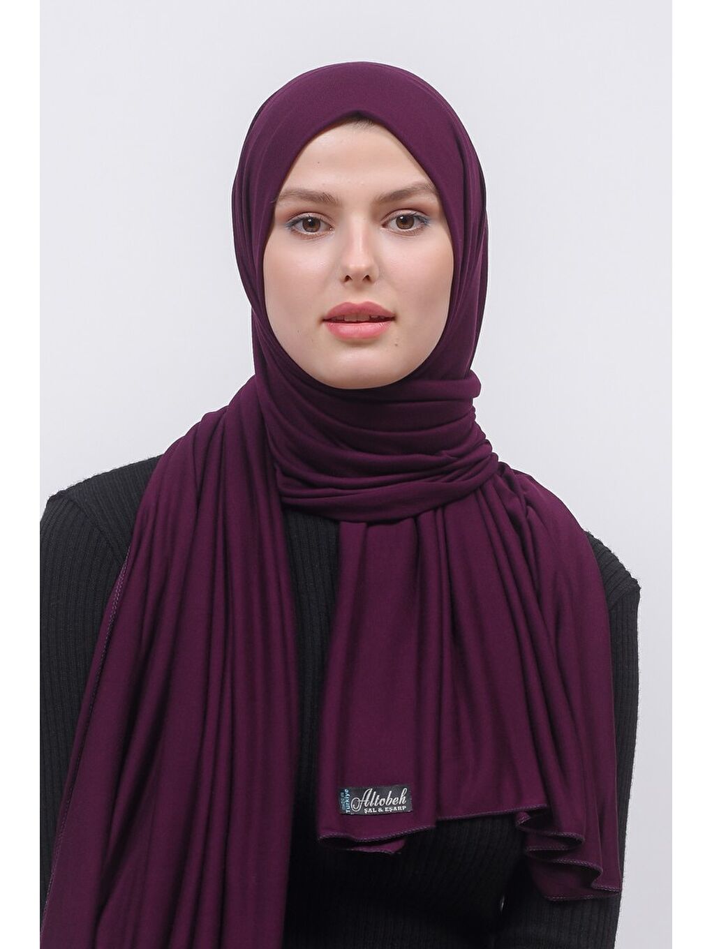 Mürdüm Tesettür Düz Penye Şal-1
