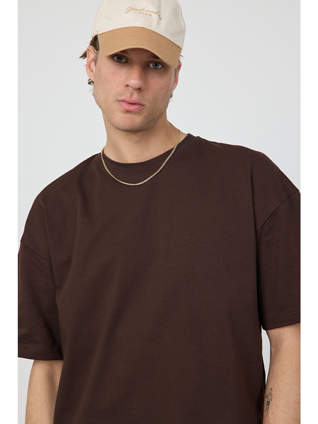 Erkek Chill Boxy Premium Kahverengi Tişört-1