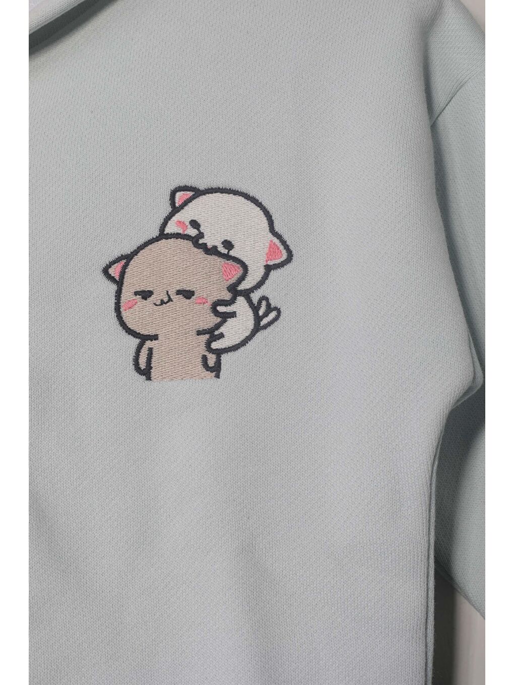 Yeşil Unisex Çocuk %100 Pamuklu Kedi Nakışlı Kışlık Hırka  -Mint  (3-4 yaş 8-9 Yaş)-1