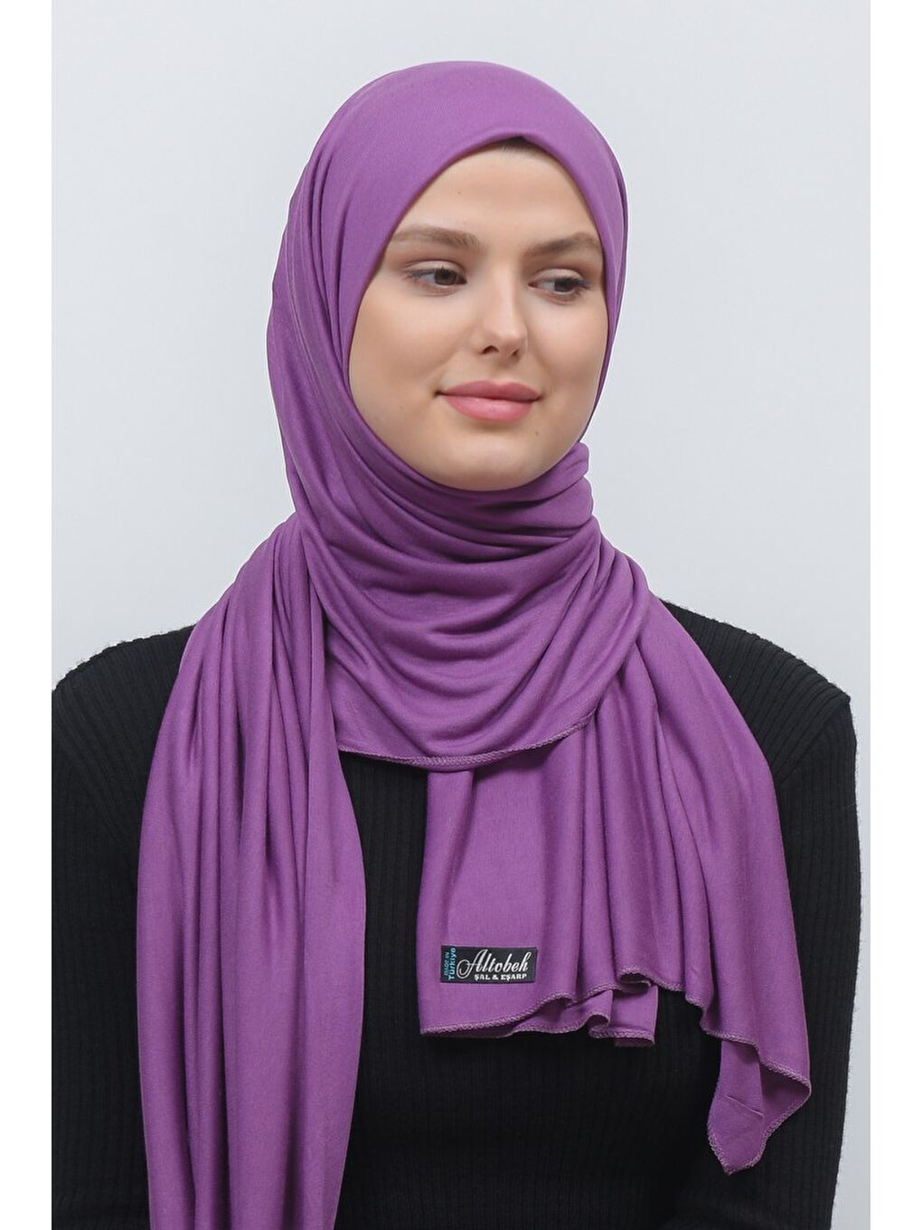 Mor Tesettür Düz Penye Şal-1