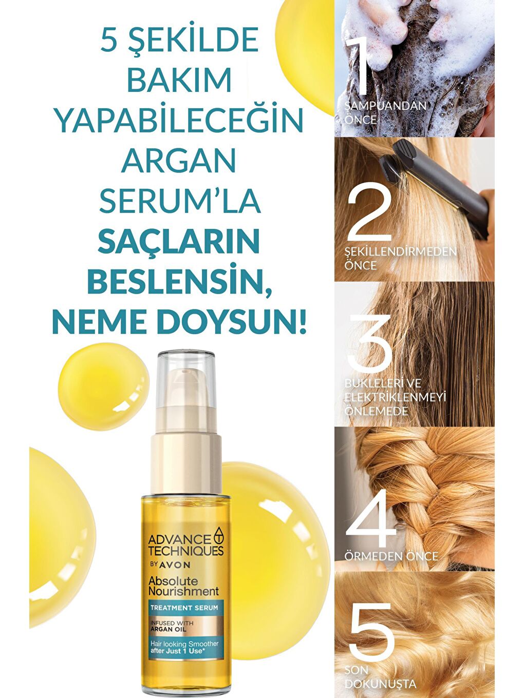 AVON Renksiz Advance Techniques Argan Yağı Içeren Besleyici Saç Serumu 30 Ml. Üçlü Set - 3