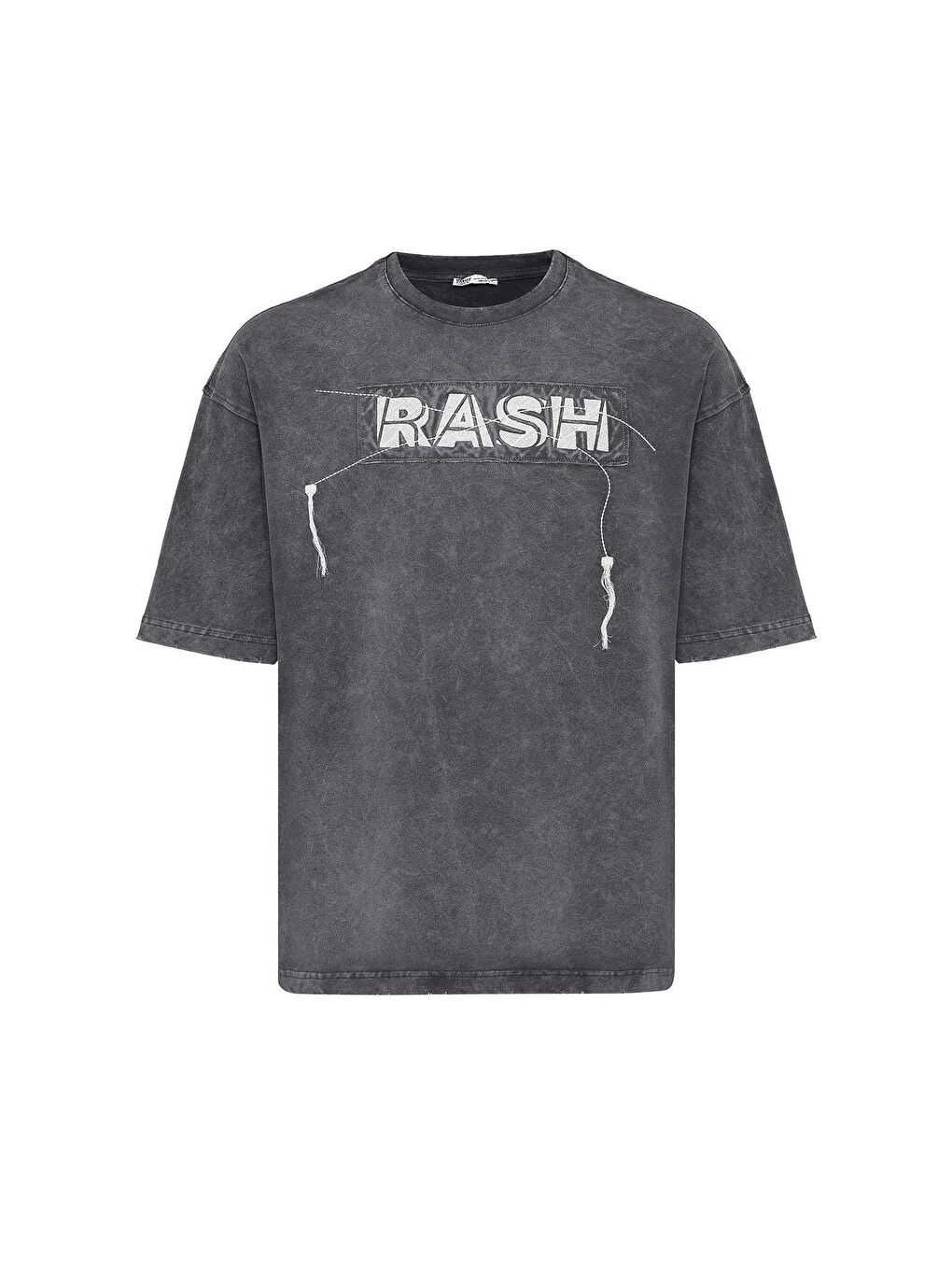 Gri Yıkamalı Oversize Baskılı Tişört Füme-1