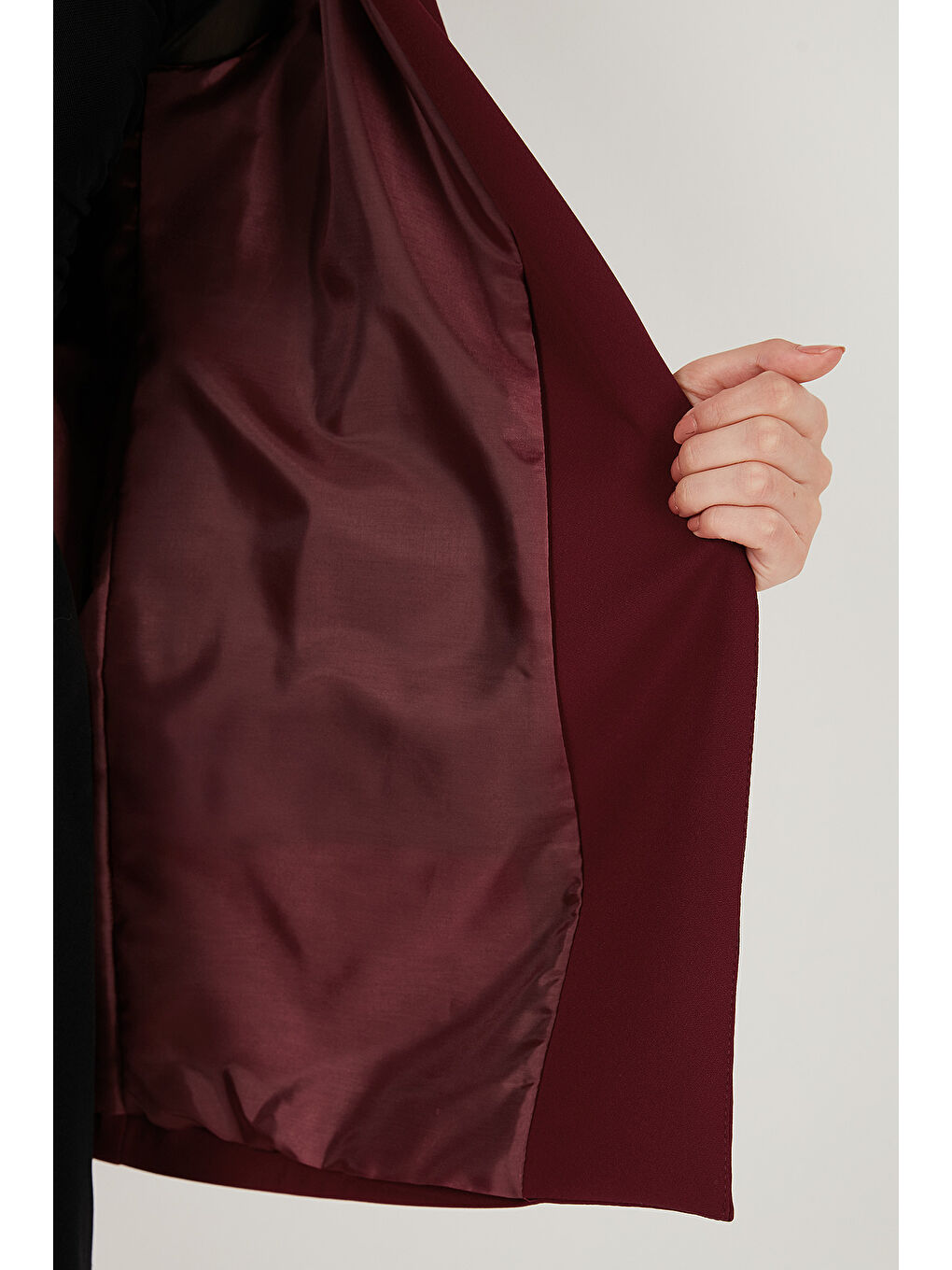 Bordo Standart Fit Mono Yaka Desenli Astar Detaylı Blazer Kadın Ceket 6524003-5
