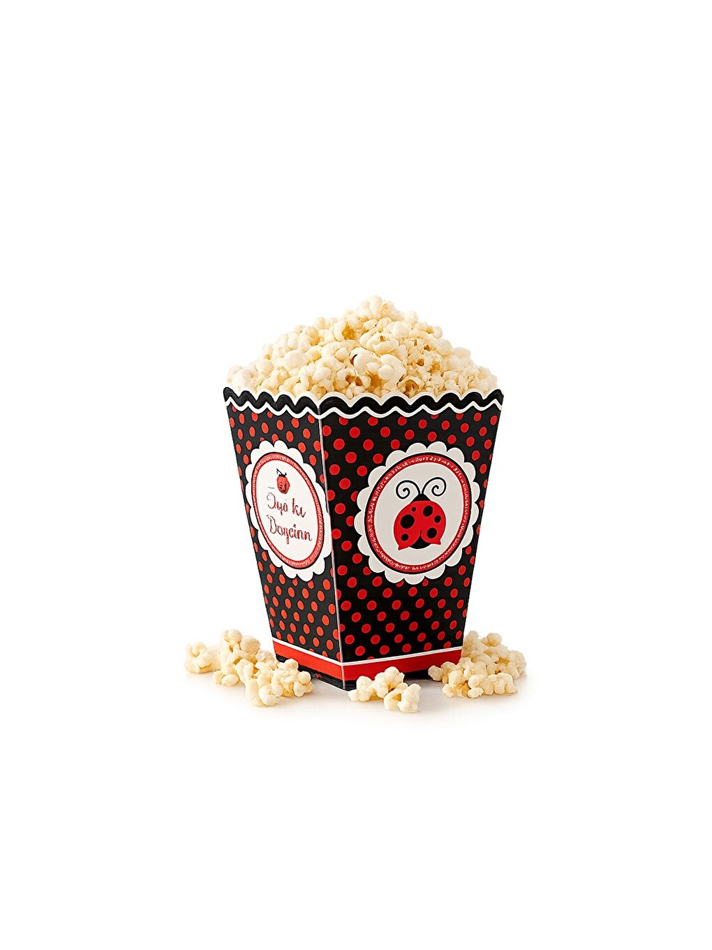 Kırmızı Uğur Böceği Temalı Karton Mısır Kutusu Popcorn Kutusu 8'li-1