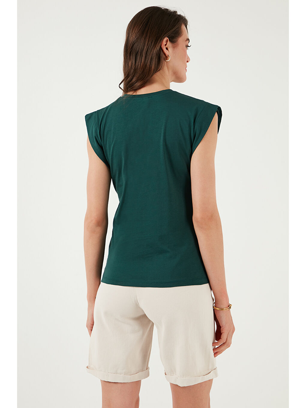 Yeşil % 100 Pamuklu Bisiklet Yaka Kolsuz Kadın T Shirt 5864019-6