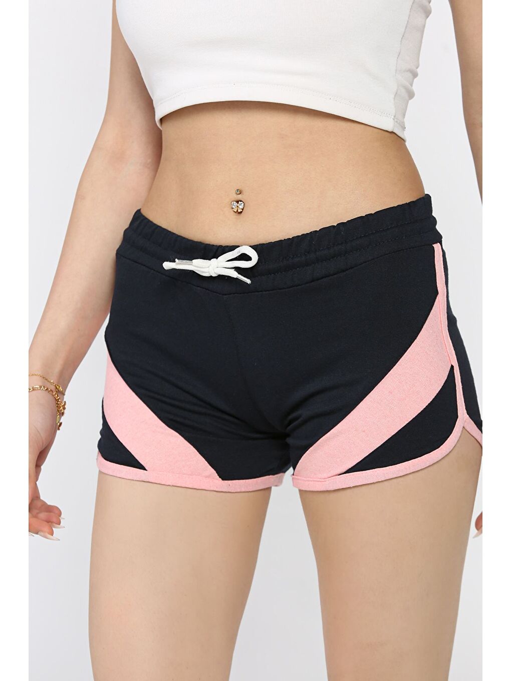 Lacivert Biyeli Kadın Baskılı Mini Şort-1